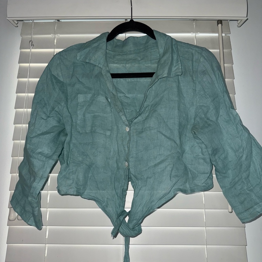 Teal Linen Button-Up Women's Top